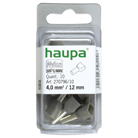 HAUPA - KOŃCÓWKA TULEJKOWA TWIN 4,0/12 SZARA 10 SZT. - 270796/10/B