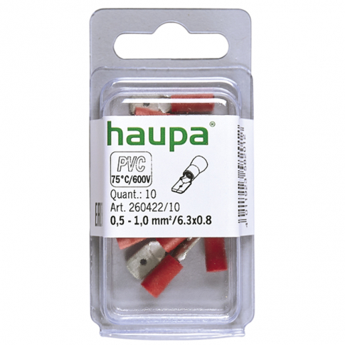 HAUPA - WSUWKA IZOLOWANA 0,5-1,0/6,3 X 0,8 PVC CZERWONA 10 SZT. - 260422/10/B