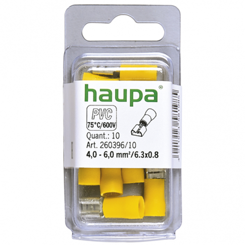 HAUPA - NASUWKA IZOLOWANA 4,0-6/0,8 X 6,3 PVC ŻÓŁTA 10 SZT. - 260396/10/B