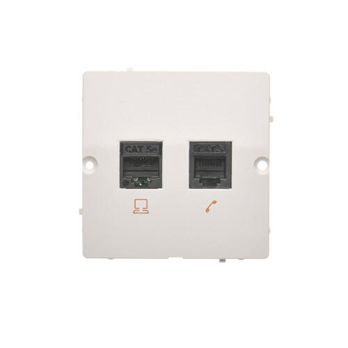 KONTAKT SIMON - Gniazdo komputerowe RJ45 kat.5e + telefoniczne RJ12 (moduł). Montaż gniazda na wkręty do puszki; biały - BM5T.02/11