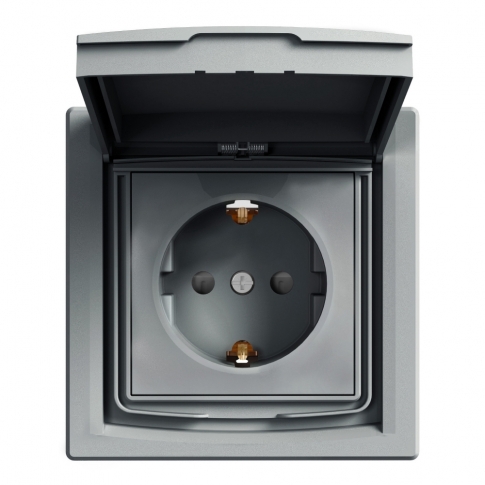 SCHNEIDER ELECTRIC - GNIAZDO POJEDYNCZE SCHUKO IP44 Z RAMKĄ STAL ASFORA. - EPH3100362
