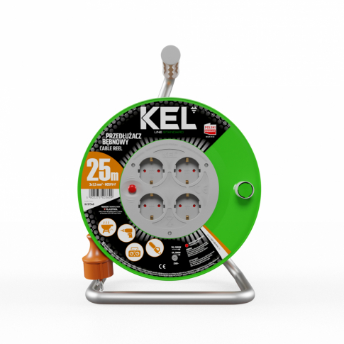 PLASTROL - PB-ST/S/S/25M/3X1,5/H05VV-F POMAR. Przedłużacz bębnowy STANDARD LINE, 4x2p+Z, 16A, 3680W, SCHUKO, przewód 3X1,5mm - PB-ST/S/S/25M/3X1,5/H05VV-F POMAR.