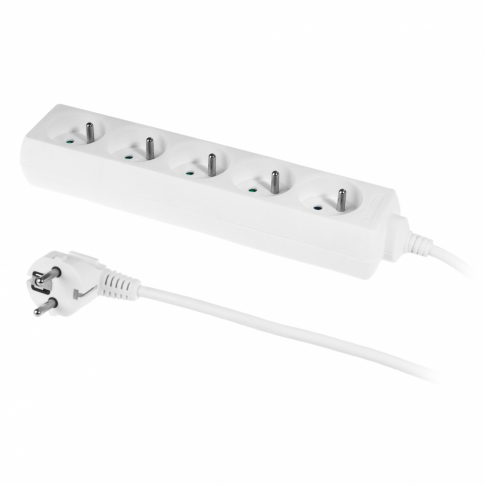 PLASTROL - PRZEDŁUŻACZ Z PIĘCIOKROTNYM GNIAZDEM ECO; 5X2p+z; 10A; 5m; BIAŁY - PS-570/5,0 E BIAŁY