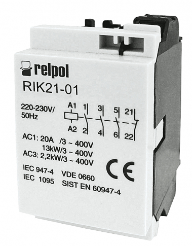 RELPOL - STYCZNIK 3-BIEGUNOWY 3N/O + STYK POMOCNICZY 1N/Z STEROWANIE 230V - 2608208