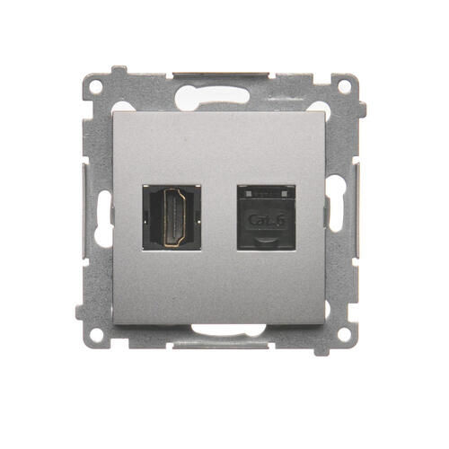 KONTAKT SIMON - GNIAZDO HDMI + KOMPUTEROWE RJ45 KAT. 6 SREBRNY MAT SIMON 54 - DGHRJ45.01/43