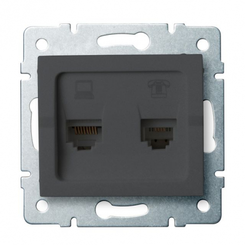KANLUX - GNIAZDO KOMPUTEROWO-TELEFONICZNE, (RJ45 KAT. 6+RJ11) GRAFIT LOGI. - 25290