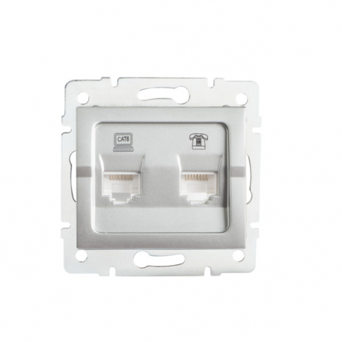 KANLUX - GNIAZDO KOMPUTEROWO-TELEFONICZNE, (RJ45 KAT. 6+RJ11) SREBRNY LOGI. - 25231