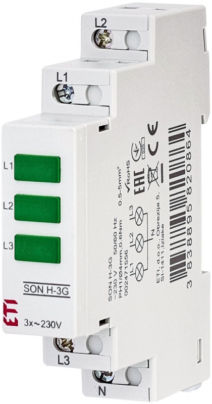 ETI - SYGNALIZATOR OBECNOŚCI NAPIĘCIA (3 X ZIELONA LED) SON H-3G - 002471556