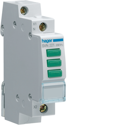 HAGER - LAMPKA MODUŁOWA LED POTRÓJNA ZASILANIE 230V AC SVN ZIELONY-ZIELONY-ZIELONY - SVN221