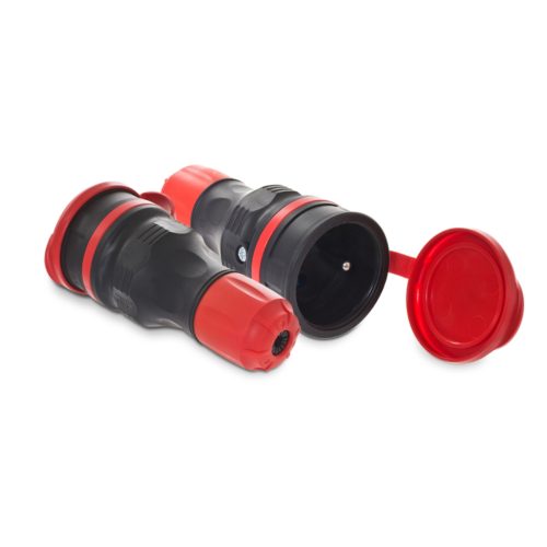 PLASTROL - GNIAZDO PRZENOŚNE Z KLAPKĄ 1-FAZOWE 16A 2P+Z 250V IP54 CZARNO-CZERWONY EXTREM. - GN-54 CZARNO-CZERWONY EXTREM
