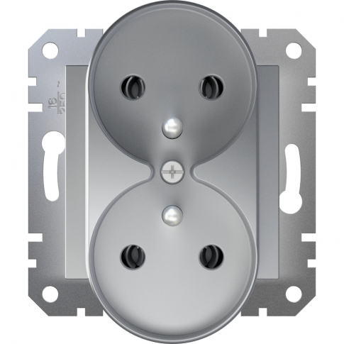 SCHNEIDER ELECTRIC - GNIAZDO PODWÓJNE Z UZIEMIENIEM 2X2P+Z IP20 ZACISKI ŚRUBOWE 16A 250V ALUMINIUM ASFORA - EPH9810261