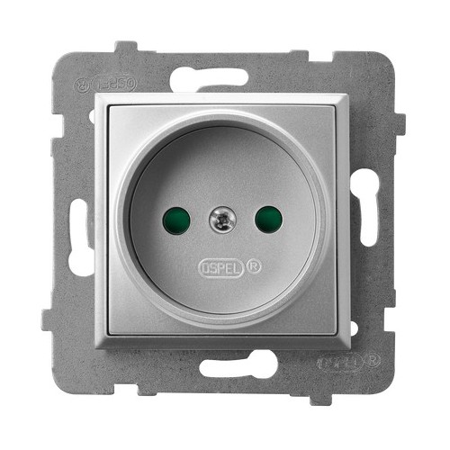 OSPEL - GNIAZDO POJEDYNCZE BEZ UZIEMIENIA 2P Z PRZESŁONAMI ZACISKI ŚRUBOWE 16A 250V IP20 SREBRNY ARIA - GP-1UP/m/18