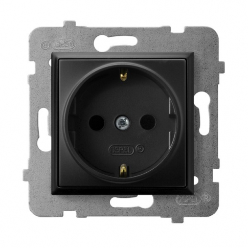 OSPEL - GNIAZDO POJEDYNCZE Z UZIEMIENIEM 2P+Z SCHUKO ZACISKI ŚRUBOWE 16A 250V IP20 CZARNY METALIK ARIA - GP-1US/m/33