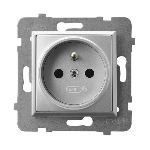 OSPEL - GNIAZDO POJEDYNCZE Z UZIEMIENIEM 2P+Z ZACISKI ŚRUBOWE 16A 250V IP20 SREBRNY ARIA - GP-1UZ/m/18