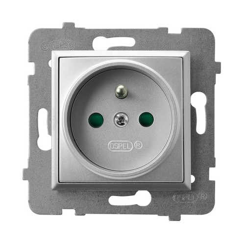 OSPEL - GNIAZDO POJEDYNCZE Z UZIEMIENIEM 2P+Z Z PRZESŁONAMI ZACISKI ŚRUBOWE 16A 250V IP20 SREBRNY ARIA - GP-1UZP/m/18