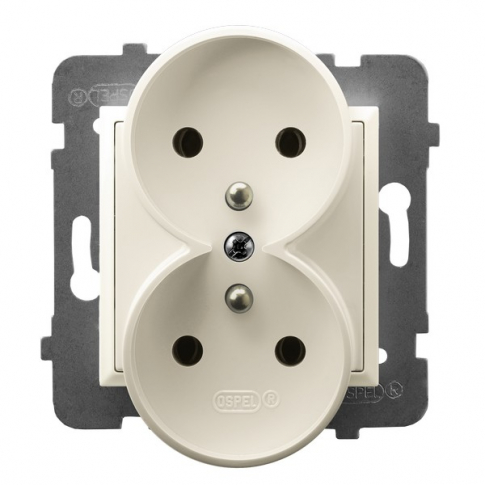 OSPEL - GNIAZDO PODWÓJNE Z UZIEMIENIEM 2X2P+Z ZACISKI ŚRUBOWE 16A 250V IP20 ECRU ARIA - GP-2URZ/m/27