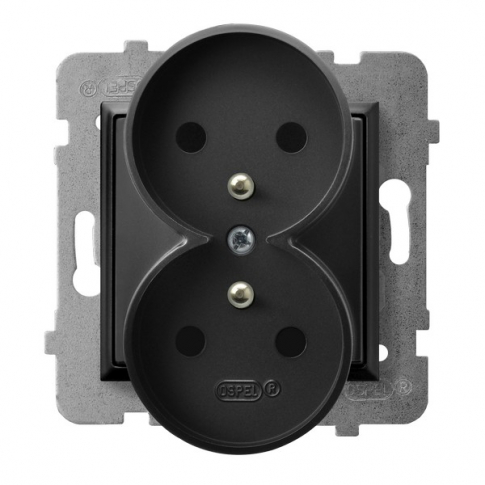OSPEL - GNIAZDO PODWÓJNE Z UZIEMIENIEM 2X2P+Z ZACISKI ŚRUBOWE 16A 250V IP20 CZARNY METALIK ARIA - GP-2URZ/m/33