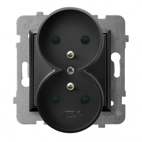 OSPEL - GNIAZDO PODWÓJNE Z UZIEMIENIEM 2X2P+Z Z PRZESŁONAMI ZACISKI ŚRUBOWE 16A 250V IP20 CZARNY METALIK ARIA - GP-2URZP/m/33