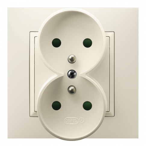 OSPEL - GNIAZDO PODWÓJNE Z UZIEMIENIEM 2X2P+Z ZACISKI ŚRUBOWE KOMPLETNE 16A 250V IP20 ECRU ARIA - GP-2UZ/27