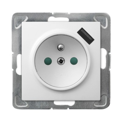 OSPEL - GNIAZDO POJEDYNCZE Z UZIEMIENIEM 2P+Z Z PRZESŁONAMI ZACISKI AUTOMATYCZNE Z ŁADOWARKĄ USB 16A/230 USB 5V/2.1A IP20 BIAŁY IMPRESJA - GP-1YZPUSB/m/00