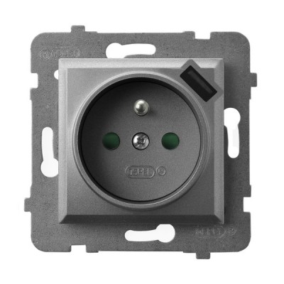 OSPEL - GNIAZDO POJEDYNCZE Z UZIEMIENIEM 2P+Z Z PRZESŁONAMI ZACISKI AUTOMATYCZNE Z ŁADOWARKĄ USB 16A/230 USB 5V/2.1A IP20 SZARY MAT IMPRESJA - GP-1UZPUSB/m/70