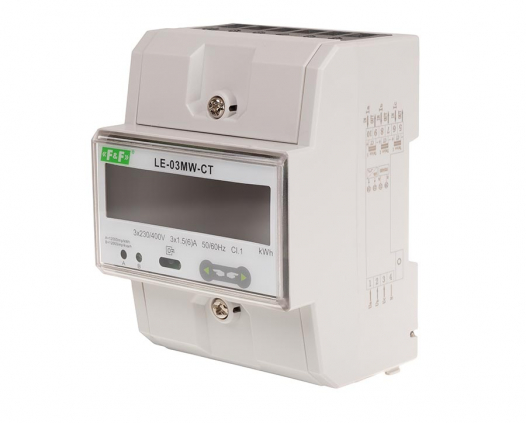 F&F - Dwutaryfowy licznik energii elektrycznej, 3-fazowy, 2-kierunkowy z Modbus RTU, do pomairu półpośredniego - LE-03MW-CT