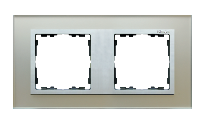 KONTAKT SIMON - Ramka 2-krotna Nature-szkło, Srebrna / pierścień aluminium mat - 82927-62
