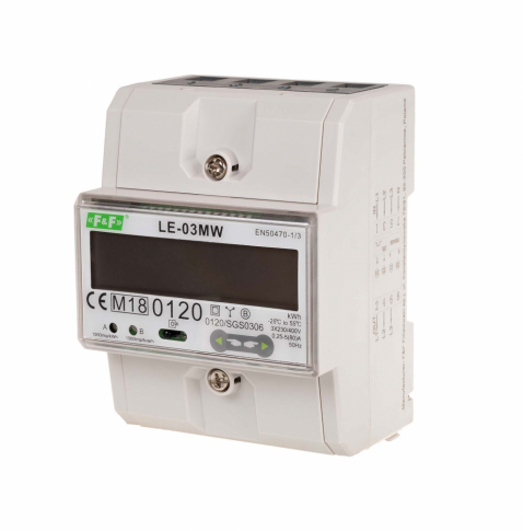 F&F - Dwutaryfowy licznik energii elektrycznej, 3-fazowy, 2-kierunkowy z Modbus RTU, do pomairu bezpośredniego - LE-03MW