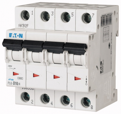 EATON - Wyłącznik nadprądowy 6kA PL6-D10/4. - 166538