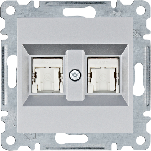 HAGER - lumina Gniazdo komputerowe podwójne RJ45 kat.5e FTP, srebrny - WL2142