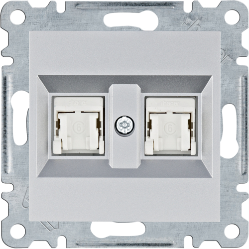 HAGER - lumina Gniazdo komputerowe podwójne RJ45 kat.6 UTP, srebrny - WL2162