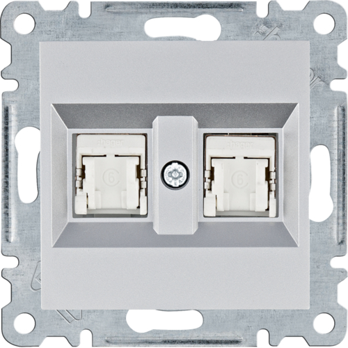 HAGER - lumina Gniazdo komputerowe podwójne RJ45 kat.6 FTP, srebrny - WL2182