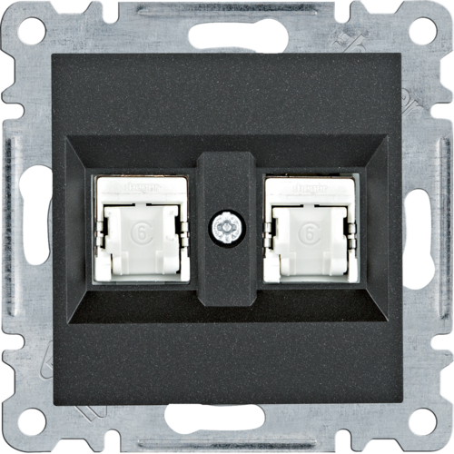 HAGER - lumina Gniazdo komputerowe podwójne RJ45 kat.6 FTP, czarny - WL2183