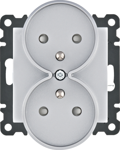 HAGER - GNIAZDO PODWÓJNE Z UZIEMIENIEM 2X2P+Z Z PRZESŁONĄ ZACISKI ŚRUBOWE 16A 250V SREBRNY LUMINA INTENSE - WL1342