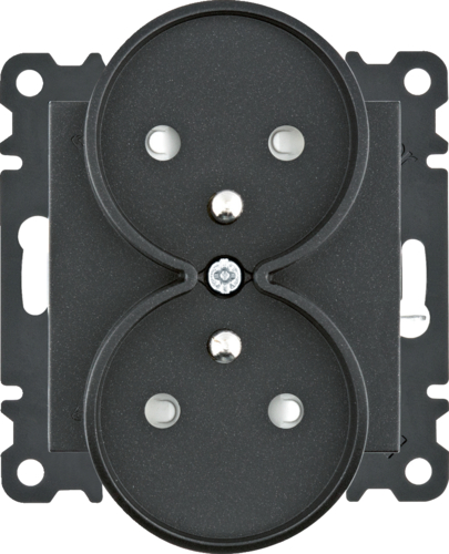 HAGER - GNIAZDO PODWÓJNE Z UZIEMIENIEM 2X2P+Z Z PRZESŁONAMI ZACISKI ŚRUBOWE 16A 250V CZARNY LUMINA INTENSE - WL1343