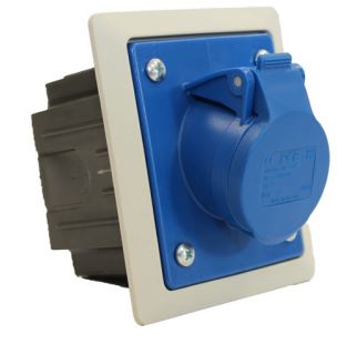 PCE - GNIAZDO TABLICOWE Z PUSZKĄ I RAMKĄ TWIST 32A 3P 230V 80x97MM NIEBIESKIE KOŁNIERZ JASNO SZARY - 423-6pkr
