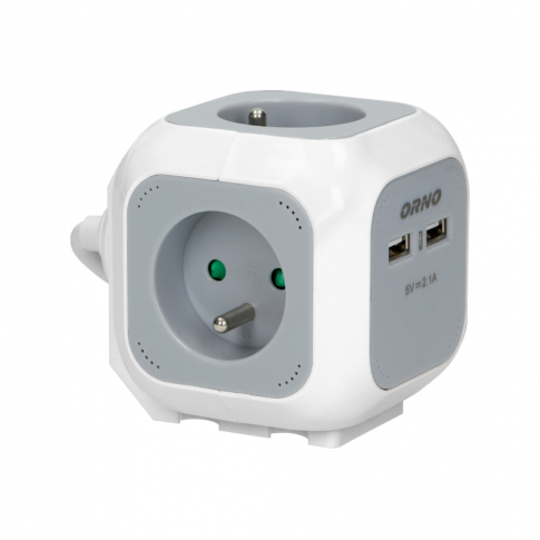 ORNO - PRZEDŁUŻACZ 1,4MB 4-KROTNY 2P+Z H05VV-F 3X1MM2 ŁADOWARKA 2XUSB SZARO-BIAŁY - OR-AE-13144