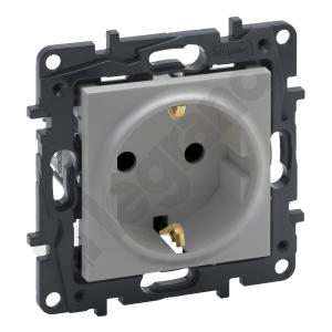 LEGRAND - GNIAZDO POJEDYNCZE Z UZIEMIENIEM 2P+Z SCHUKO Z PRZESŁONĄ ZACISKI AUTOMATYCZNE 16A 230V ALUMINIUM NILOE STEP - 863320