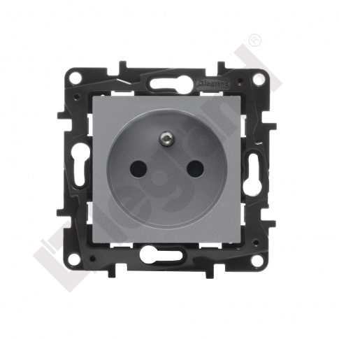 LEGRAND - GNIAZDO POJEDYNCZE Z UZIEMIENIEM 2P+Z Z PRZESŁONĄ ZACISKI AUTOMATYCZNE 16A 230V STALOWY NILOE STEP - 863433