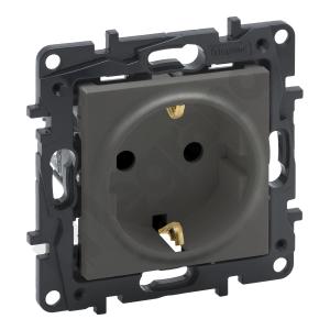 LEGRAND - GNIAZDO POJEDYNCZE Z UZIEMIENIEM 2P+Z SCHUKO Z PRZESŁONĄ ZACISKI AUTOMATYCZNE 16A 230V STALOWY NILOE STEP - 863420
