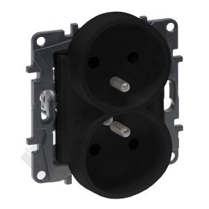 LEGRAND - GNIAZDO PODWÓJNE Z UZIEMIENIEM 2X2P+Z Z PRZESŁONAMI ZACISKI ŚRUBOWE 16A 230V CZARNY NILOE STEP - 863534