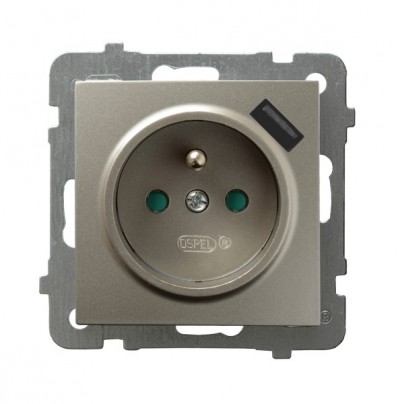 OSPEL - GNIAZDO POJEDYNCZE Z UZIEMIENIEM 2P+Z Z PRZESŁONAMI Z USB ZACISKI AUTOMATYCZNE 16A/230V USB 5V/2.1A IP20 SATYNOWY LIGHT AS - GP-1GZPUSB/m/45