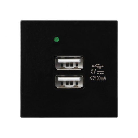 ORNO - NOEN USB x 2, podwójny port modułowy 45x45mm z ładowarką USB, 2,1A 5V DC, czarny - OR-GM-9010/B/USBX2