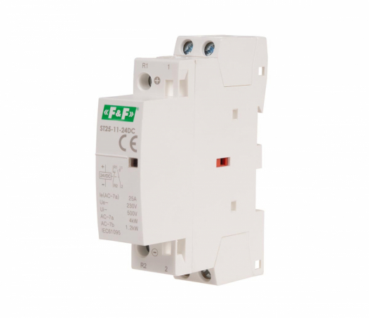 F&F - Stycznik modułowy, montaż na szynie, styki 1×NO+1×NC, 25A, 24V DC - ST25-11-24DC