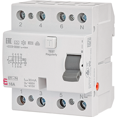 ETI - WYŁĄCZNIK RÓŻNICOWOPRĄDOWY - 6 KA EFI6-P4 AC 25/0.03 - 002061651
