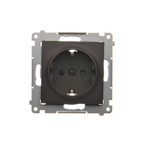 KONTAKT SIMON - Gniazdo Schuko z przesłonami (moduł) 16A, 250V~, szybkozłącza; brąz mat - DGSz1CZ.01/46
