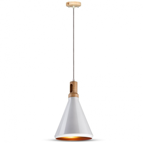 V-TAC - VT-7525 Lampa wisząca / Klosz: Stalowy z elementem drewna / Biały - 3761