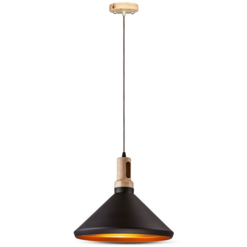 V-TAC - VT-7535 Lampa wisząca / Klosz: Stalowy z elementem drewna / Czarny - 3764