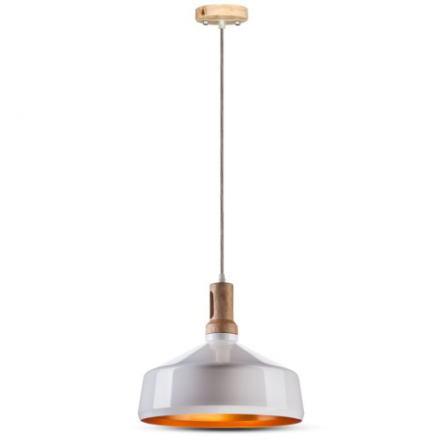 V-TAC - VT-7545 Lampa wisząca / Klosz: Stalowy z elementem drewna / Biały - 3765