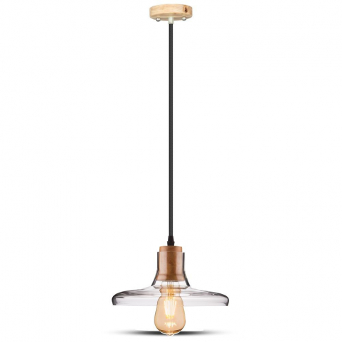 V-TAC - VT-7240 Lampa wisząca / Szkło + Drewno / Klosz: Transparentny - 3820